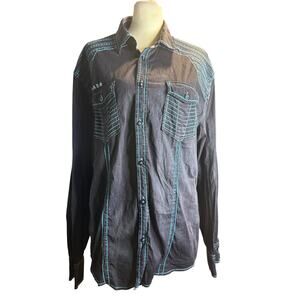 Roar Signature Slim Fit Western Button Down Shirt, Turquoise & Gray, Men's XL